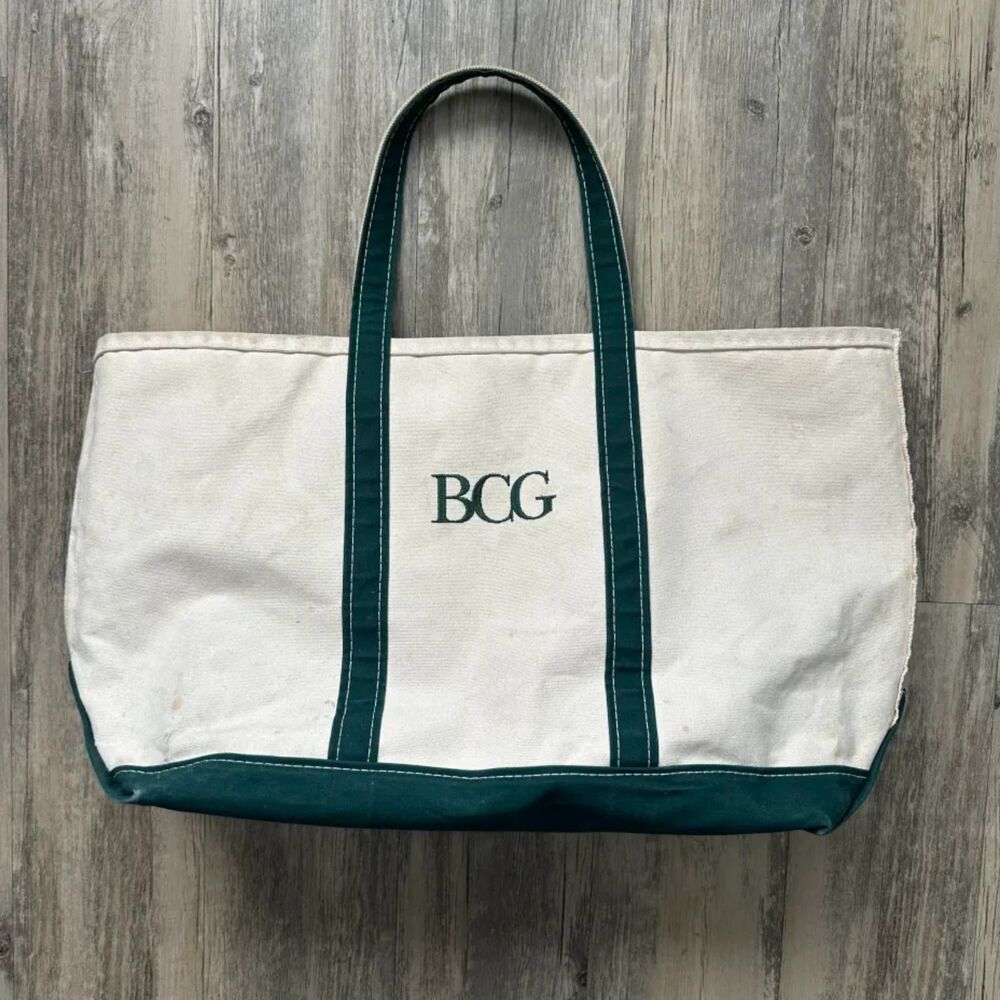 Vintage L.L. Bean Boat And Tote Green Canvas Tote Bag - Picture 3 of 6